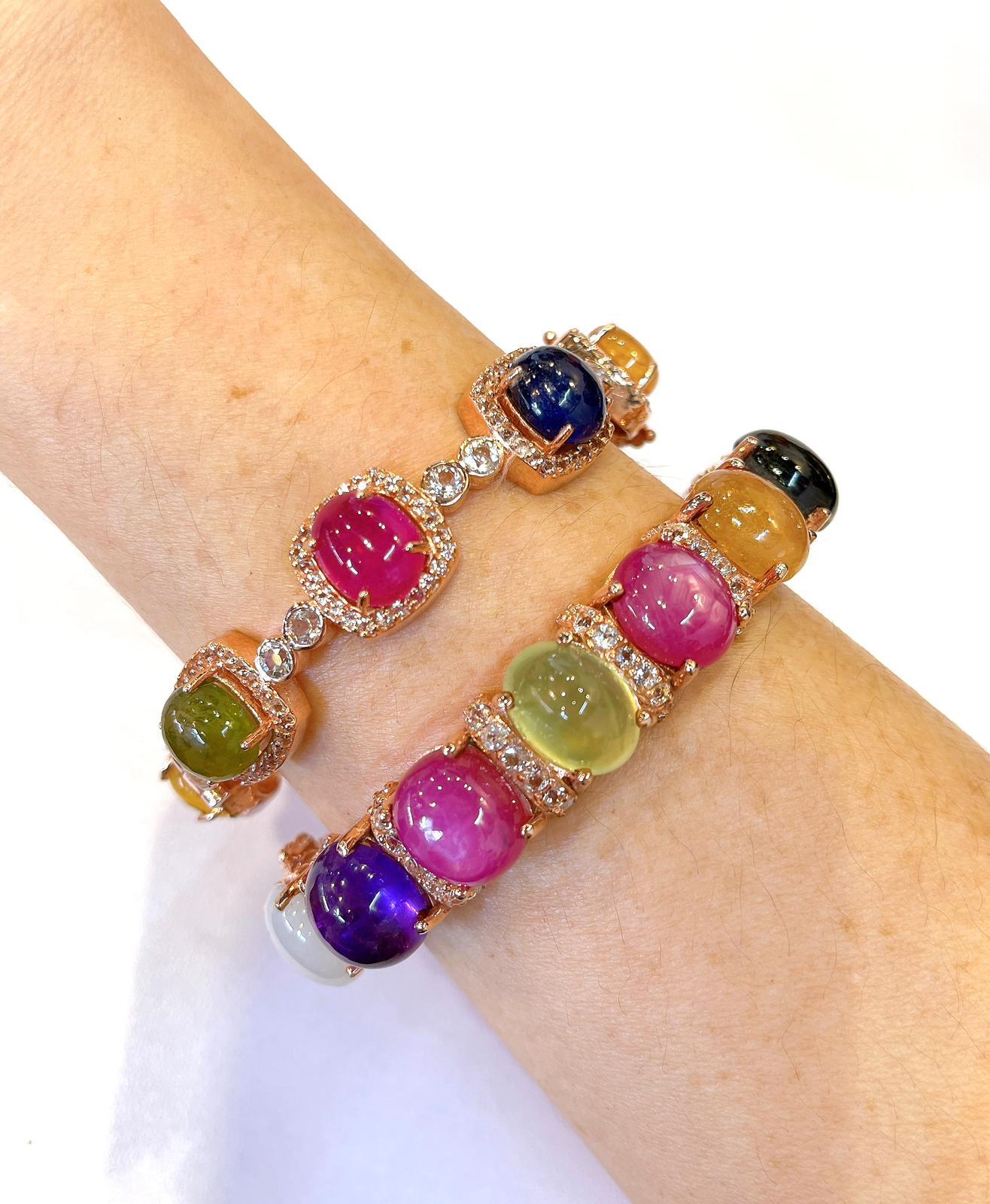 Bochic “Capri” Vintage Diamond, Ruby & Sapphire Bangle Set In 18K & Silver For Sale 1