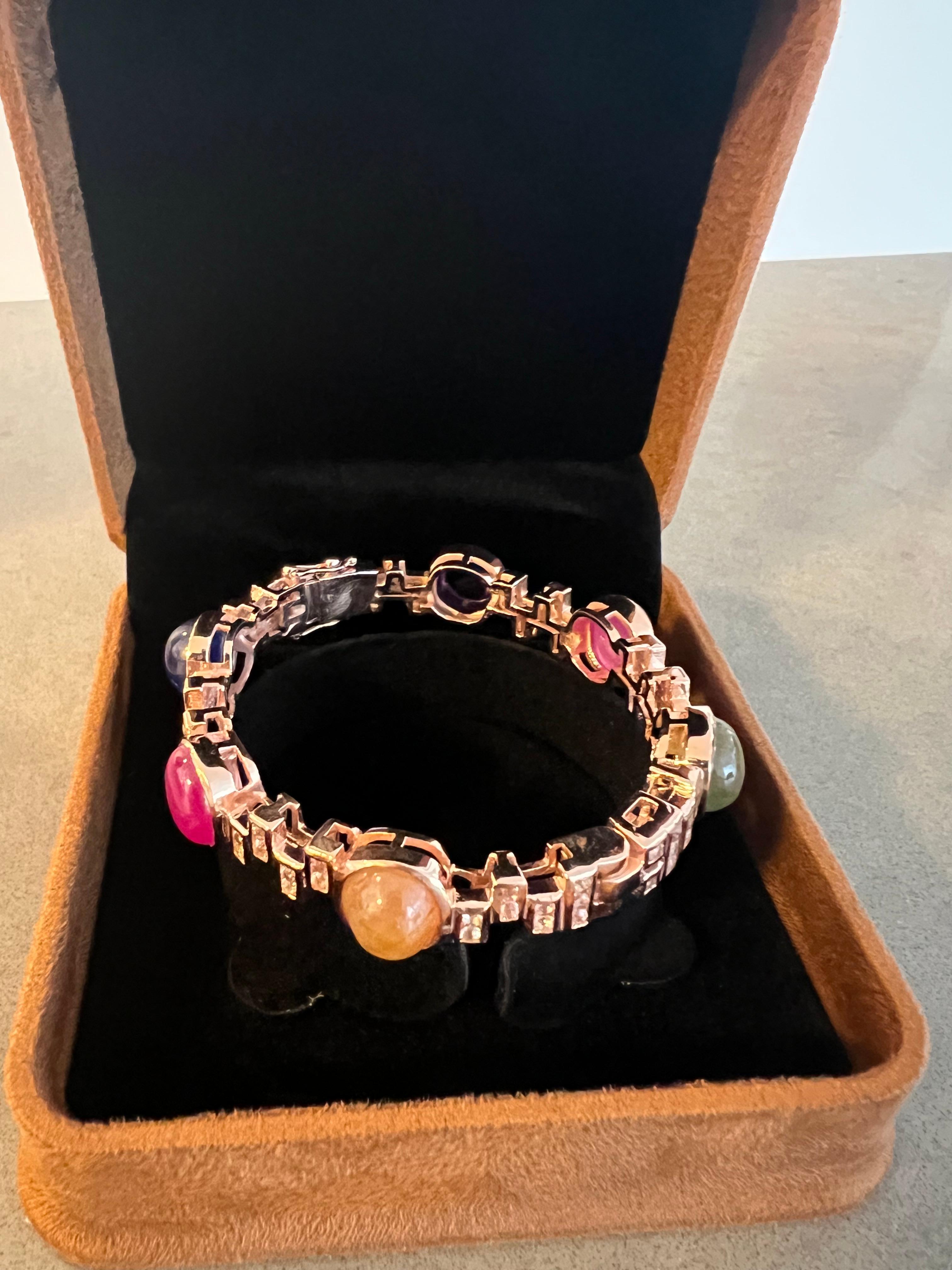 Bochic “Capri” Vintage Diamond, Ruby & Sapphire Bangle Set In 18K & Silver For Sale 3