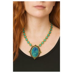 Collar Bochic "Capri" Vintage Diamantes, Esmeraldas y Turquesa Engastado en 18K y Sil