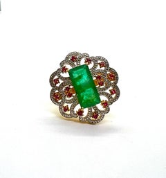 Bochic "Capri" Vintage Emeraude, Diamant et Rubis Bague Cocktail Or et Argent 18K