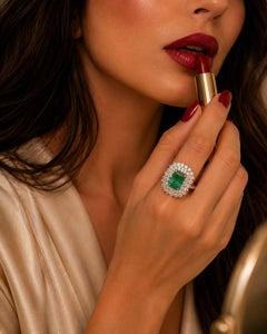 Bochic "Capri" Anello da cocktail con smeraldo e diamanti d'epoca in oro e argento 18 carati