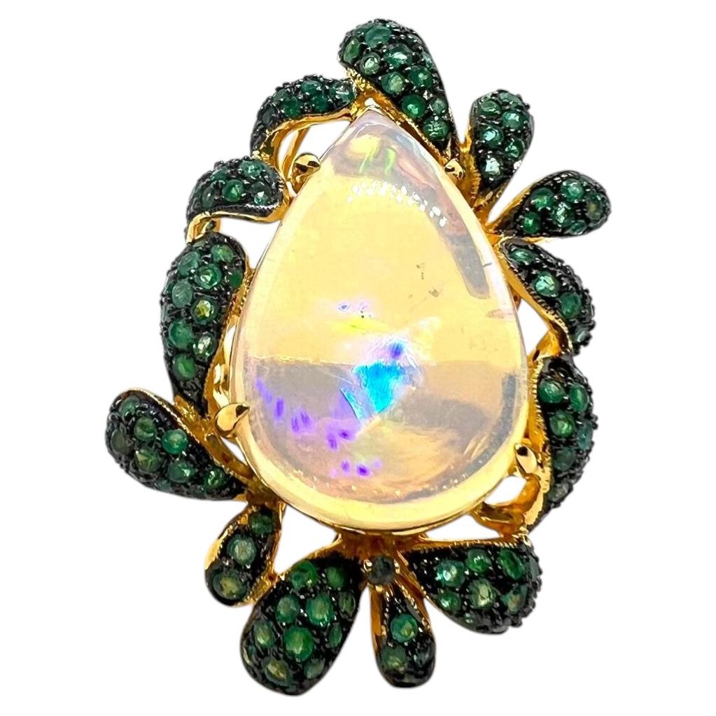Bochic Capri Vintage Emerald & Opal Cocktail Ring, 18K Gold, 1990 For Sale