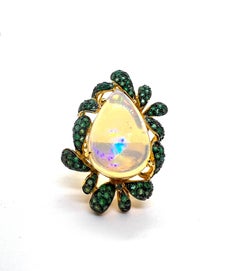 Bochic "Capri" Vintage Smaragd & Opal Cocktail Ring 18K Gold & Silber