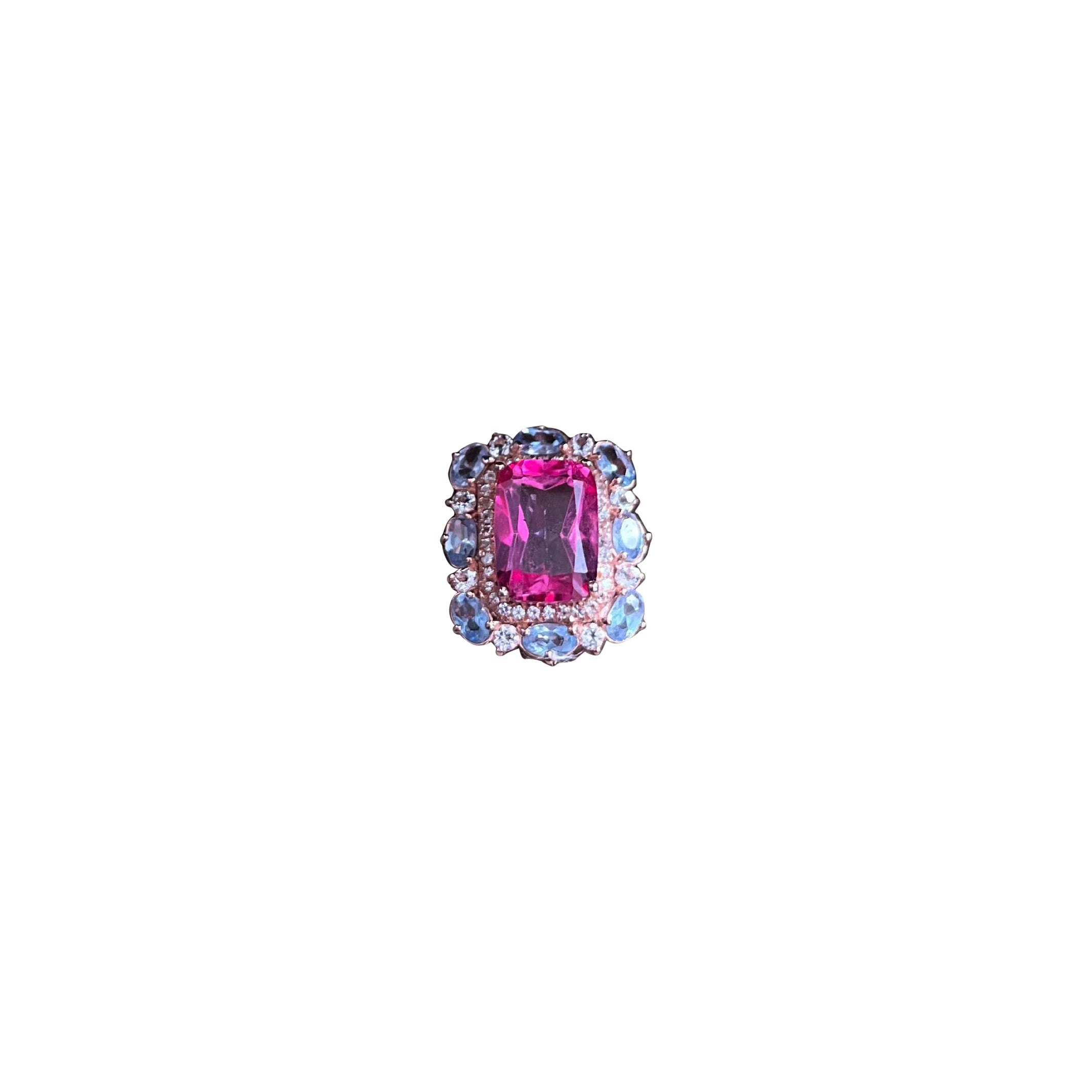 Bochic "Capri" Vintage Smaragd Rosa Topas, Diamant & Tansanit Ring Set 18K Gold im Angebot