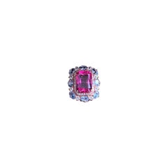 Bochic “Capri” Vintage Emerald Pink Topaz, Diamond & Tanzanite Ring Set 18K Gold