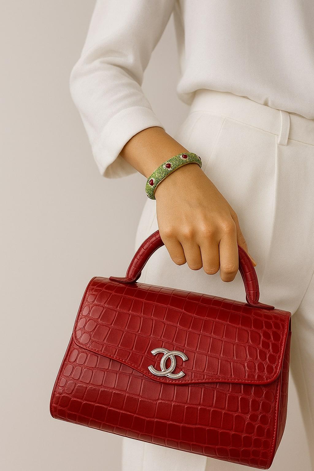 Bochic “Capri” Vintage Emerald, Ruby & Diamond Bangle Set In 18K Gold & Silver For Sale 7