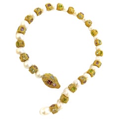 Bochic “Capri” Vintage Fancy Multi Color Sapphires Necklace Set in 18K & Silver