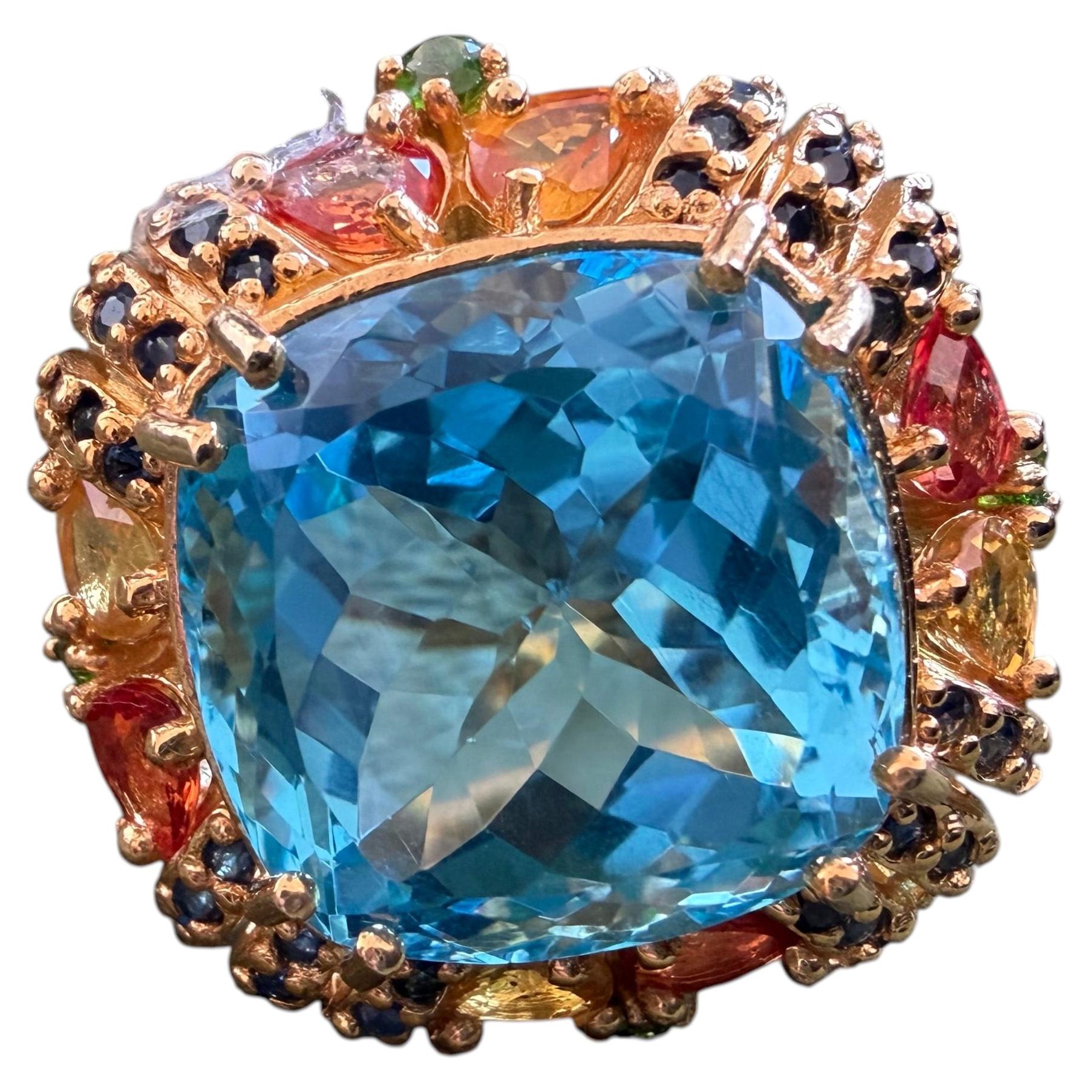 Bochic “Capri” Vintage Fancy Sapphire & Blue Topaz Cocktail Ring — 18K Gold & S
