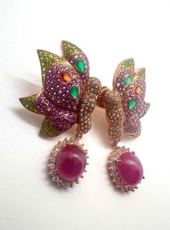 Bochic “Capri” Vintage Fancy Sapphire, Ruby & Emerald Earrings - 18K Gold & Silv