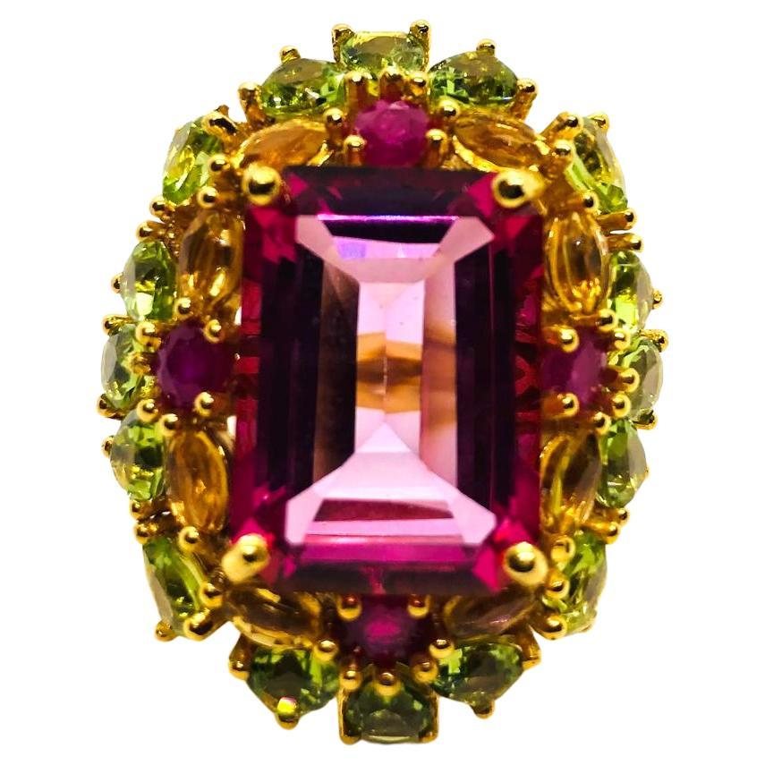 Bochic "Capri" Bague Vintage fantaisie saphirs et améthyste - Or 18K et Silver