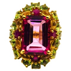 Bochic “Capri” Vintage Fancy Sapphires & Amethyst Ring — 18K Gold & Silver