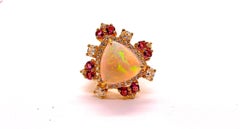 Bochic “Capri” Vintage Fire Opal & Pink Tourmaline Ring — 18K Gold & Silver