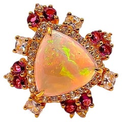 Bochic “Capri” Vintage Fire Opal & Pink Tourmaline Ring — 18K Gold & Silver