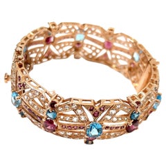 Bochic "Capri" Bracciale vintage con granato, gemme multicolore e zaffiro 18 carati e argento