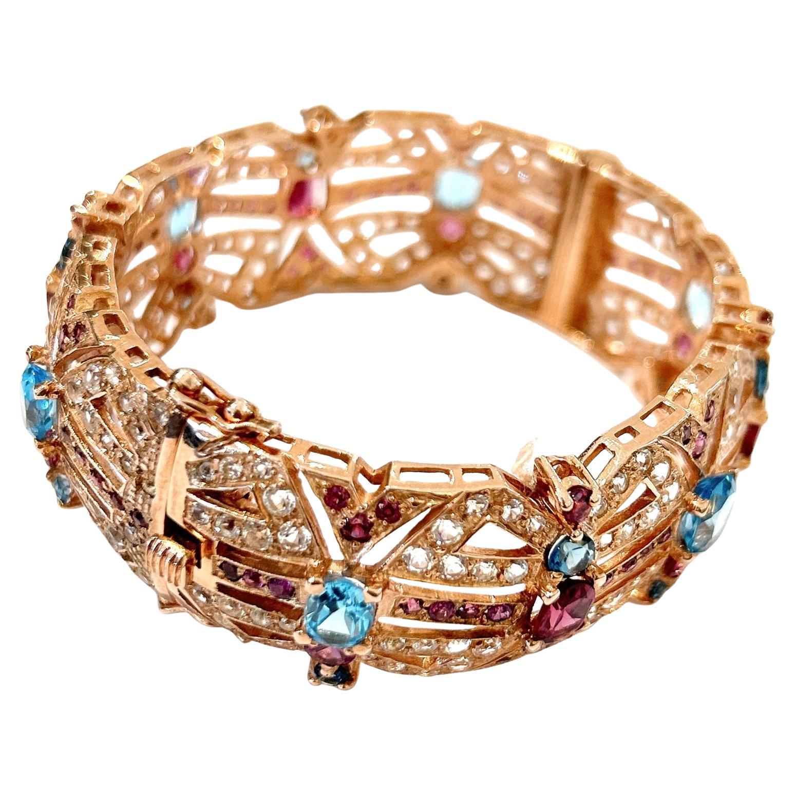 Bochic “Capri” Vintage Garnet
Multi Color Gem
Sapphire Bangle 18K
Silver