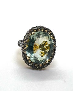 Bochic “Capri” Vintage Gray Sapphire & Blue Topaz Ring - 18K Gold & Silver