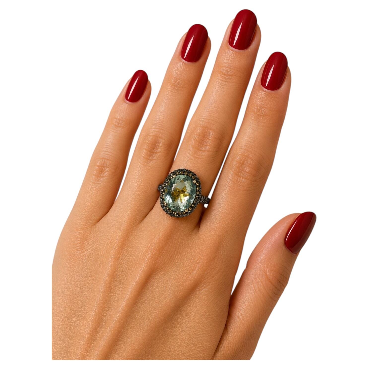 Bochic "Capri" Vintage Grauer Saphir & Blauer Topas Ring - 18K Gold & Silber