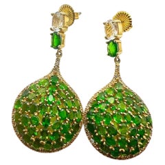 Bochic "Capri" Vintage Grüner Diopsid & Weißer Saphir Ohrring - 18K Gold & Silv