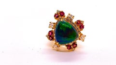 Bochic “Capri” Vintage Green Opal & Pink Tourmaline Ring — 18K Gold & Silver