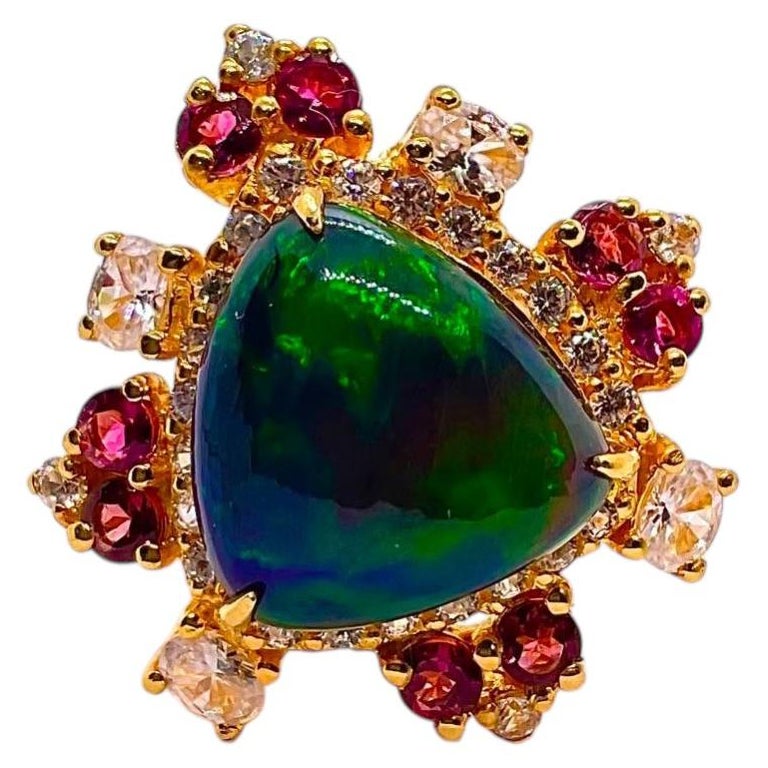 Bochic “Capri” Vintage Green Opal & Pink Tourmaline Ring — 18K Gold & Silver
