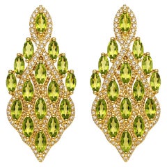 Bochic "Capri" Vintage Grüner Peridot & Weißer Saphir im Rosenschliff Kaskaden-Ohrring