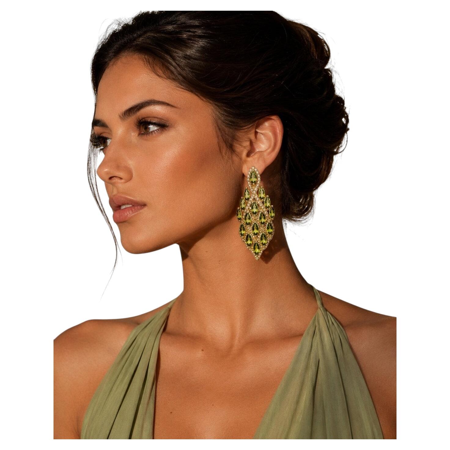 Bochic “Capri” Vintage Honey Citrine & Sapphire Earring - 18K Gold & Silver For Sale