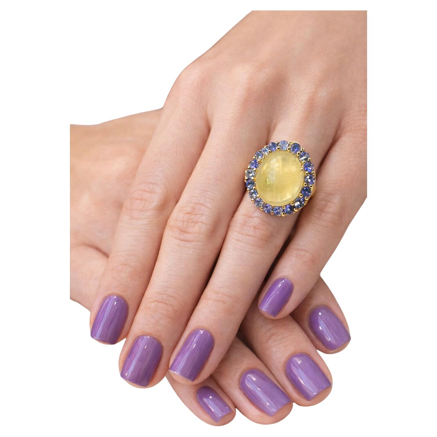 Bochic "Capri" Vintage Honig Opal & Tansanit Ring - 18K Gold & Silber im Angebot