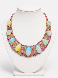 Bochic Capri Vintage Italian Fire Opal, Emerald, Sapphire & Diamond Necklace