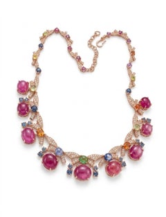 Bochic “Capri” Vintage Italian Ruby & Sapphire Necklace - 18K Gold & Silver