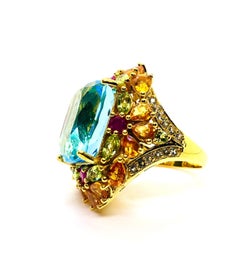 Bochic “Capri” Vintage Multi Fancy Sapphire and Blue Topaz Cocktail Ring — 18K G
