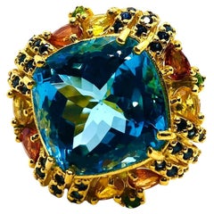 Anello da cocktail vintage con zaffiro e topazio blu multi-fantasia - 18 carati G