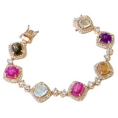 Bochic "Capri" Pulsera Vintage Multi Fancy Zafiro y Rubí Engastada en 18K y Plata