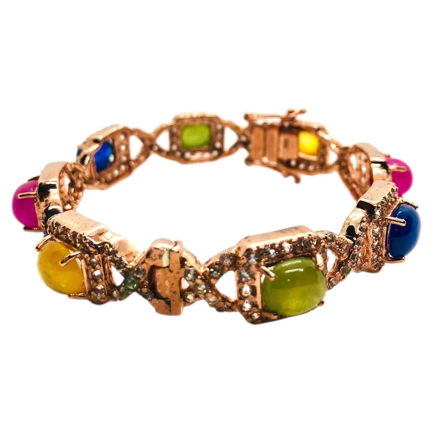 Bochic Capri Vintage Multi-Gem Bangle, 18K Gold & Silver, Circa 1997