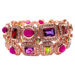 Bochic “Capri” Vintage Multi-Gem Bangle Natural Ruby, Sapphire & Peridot • 18K G