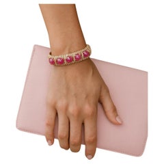 Bochic "Capri" Pulsera vintage de múltiples rubíes y topacios engastada en oro de 18 quilates y plata