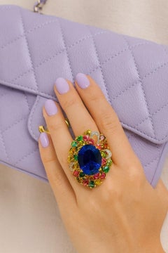 Bochic “Capri” Vintage Multi Sapphire, Amethyst & Diamond Ring Set In 18K Gold &