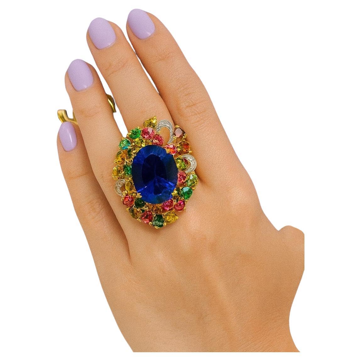 Bochic "Capri" Vintage Multi Saphir, Amethyst & Diamant-Ring-Set in 18K Gold &