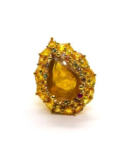 Bochic “Capri” Vintage Multi Sapphire & Yellow Sapphire Ring 18K Gold & Silver