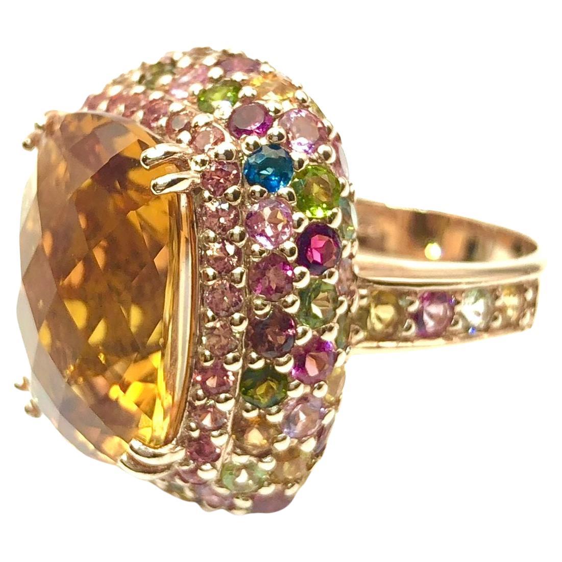 Bochic "Capri" Bague Vintage Multi Saphir & Citrine Or 18K & Argent en vente
