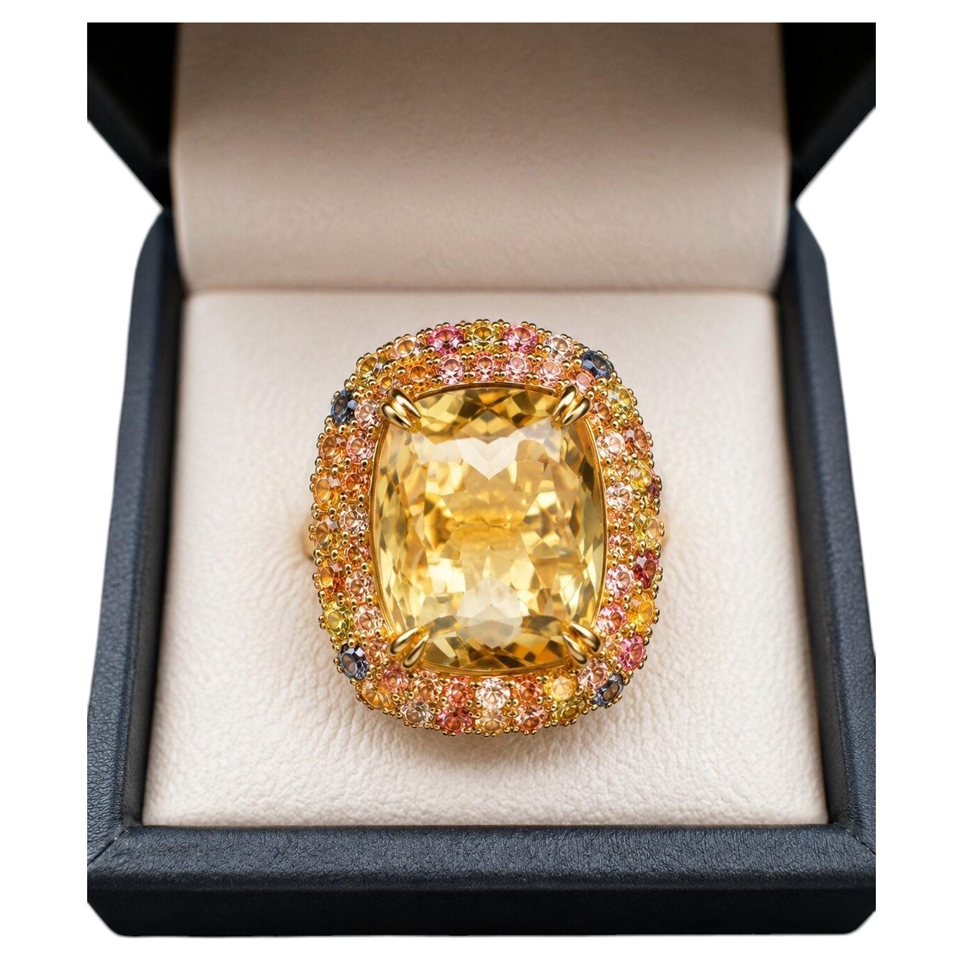 Bochic “Capri” Vintage Multi Sapphire & Citrine Ring Set 18K Gold & Silver
