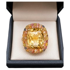 Bochic "Capri" Set di anelli vintage con più zaffiri e citrini in oro e argento 18 carati