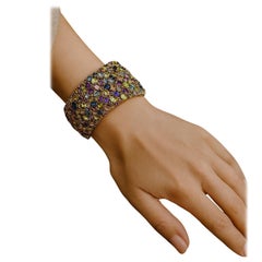 Bochic “Capri” Vintage Multi Sapphire & Multi Gem Bangle Set  18K Gold & Silver