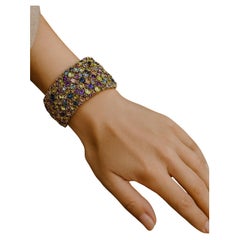 Conjunto de pulsera vintage Bochic "Capri" con múltiples zafiros y piedras preciosas  Oro y plata de 18 quilates