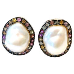 Orecchini vintage con zaffiri multipli e perle di Bochic "Capri" in oro e argento 18 carati