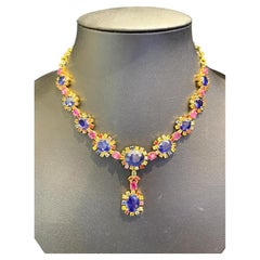 Bochic “Capri” Vintage Multi Sapphire & Ruby Necklace Set 18K Gold & Silver