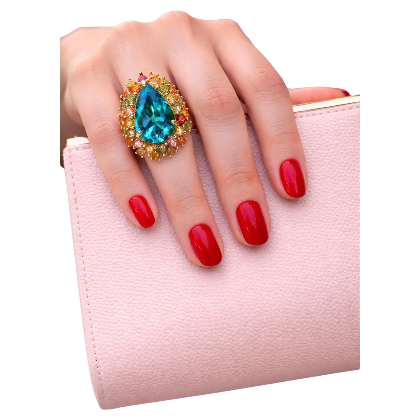 Bochic “Capri” Vintage Pink, Green & Yellow Sapphire & Ring — 18K Gold & Silver