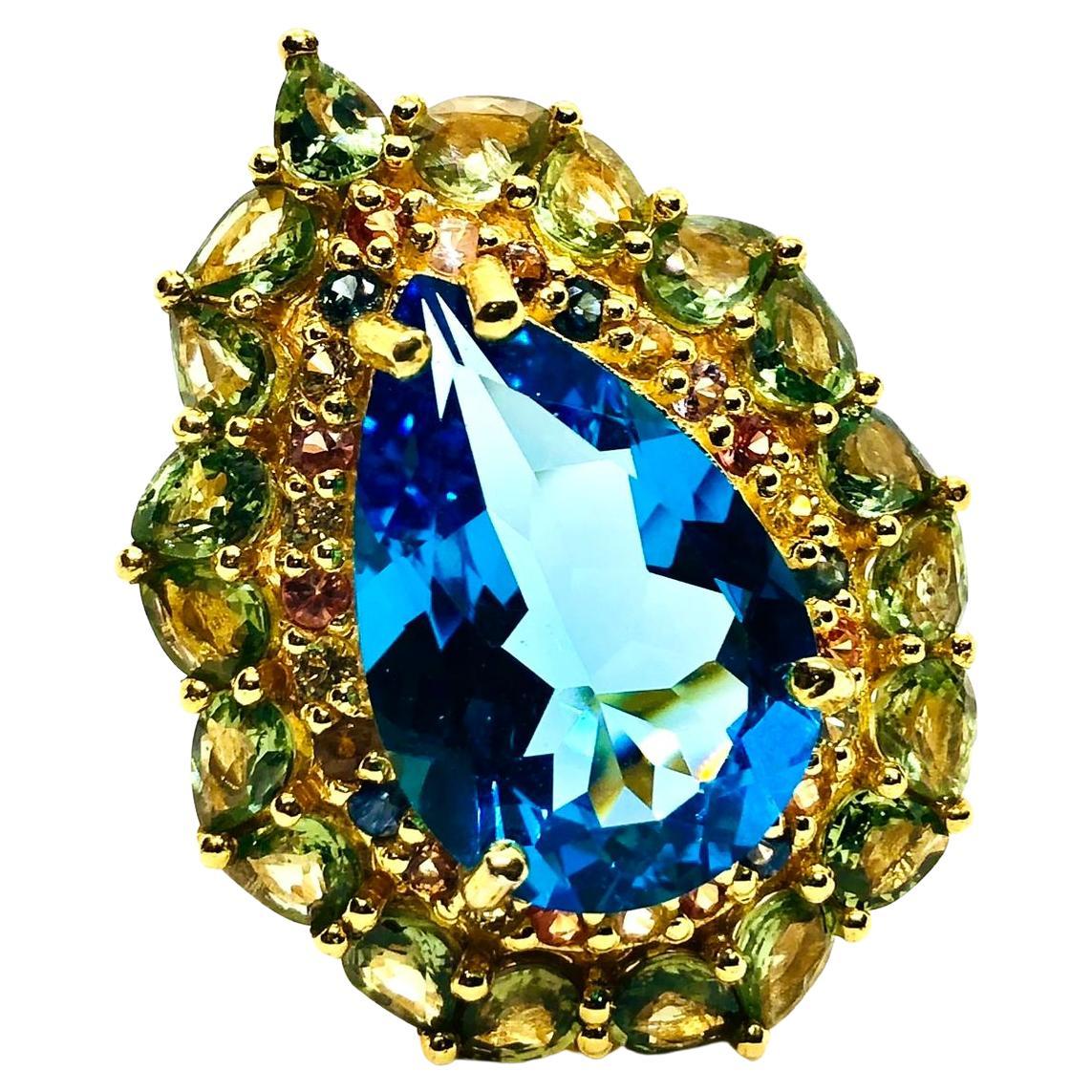 Bochic “Capri” Vintage Multi Sapphire & Topaz Ring — 18K Gold & Silver