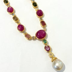 Bochic "Capri" Vintage Multi Sapphires & Rubies Necklace Set 18K Gold & Silver