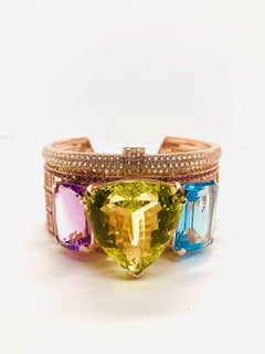 Bochic 'Capri' Bracelet Vintage en Améthyste Naturelle, Topaze Citron et Topaze Bleue en 18K