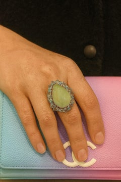 Bochic “Capri” Vintage Natural Aquamarine Ring Set In 18K White Gold & Silver